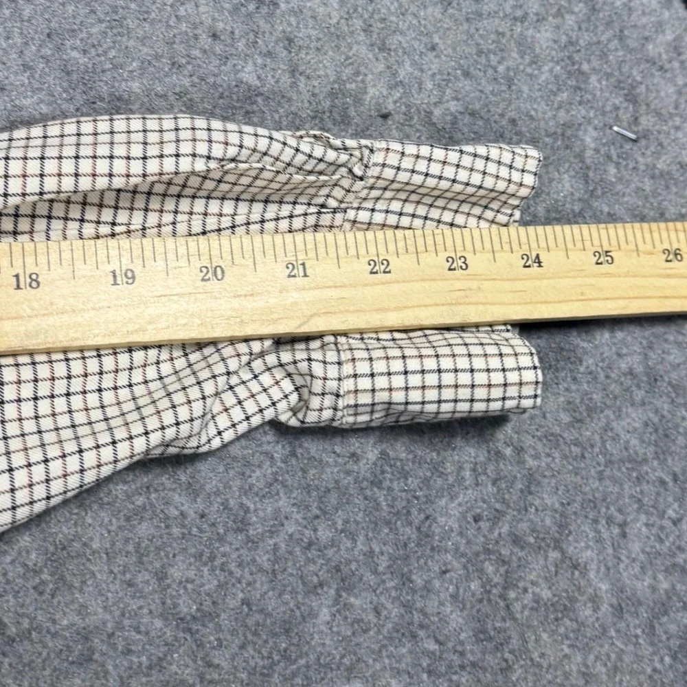 Polo Ralph Lauren Shirt Mens Medium Tan Navy Plaid Custom Fit Cotton Button Down